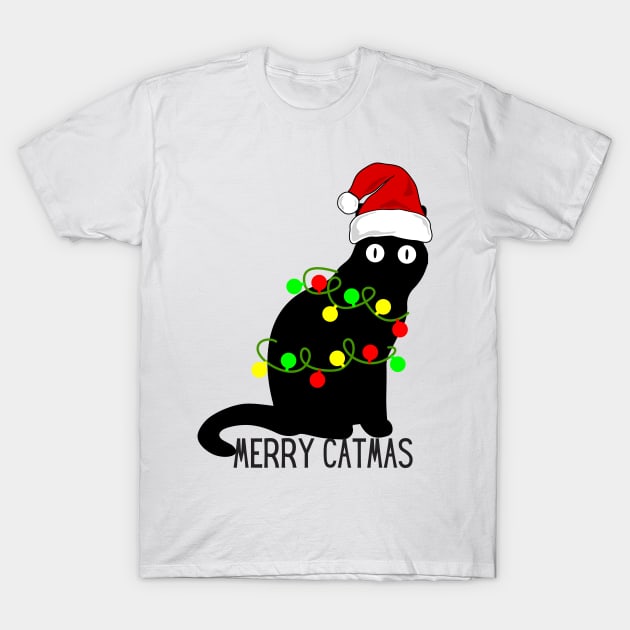 Merry Catmas Black Cat Christmas T-Shirt by TammyWinandArt